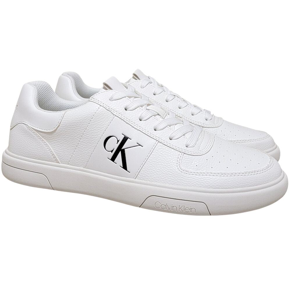 Calvin Klein Men Gliano Low Top Classic Sneakers Size US 9.5M White Faux Leather